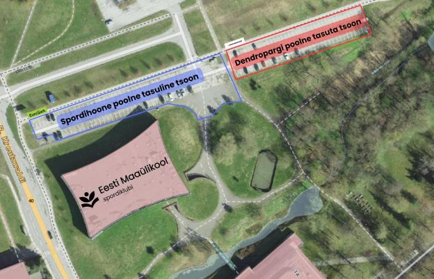 Eesti Maaülikooli spordihoone parkimistsoonide joonis