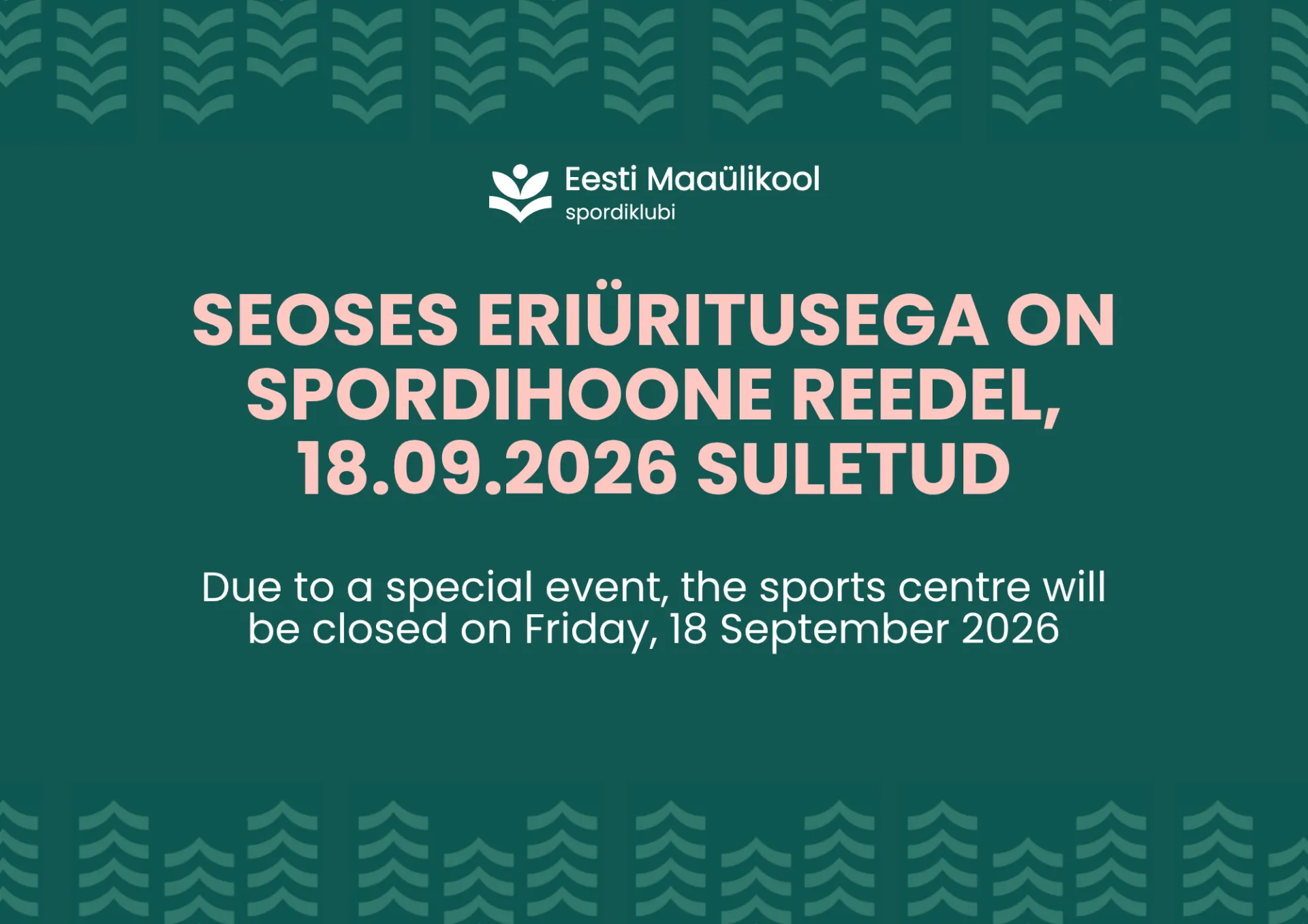 Spordihoone on 18.09 suletud 
